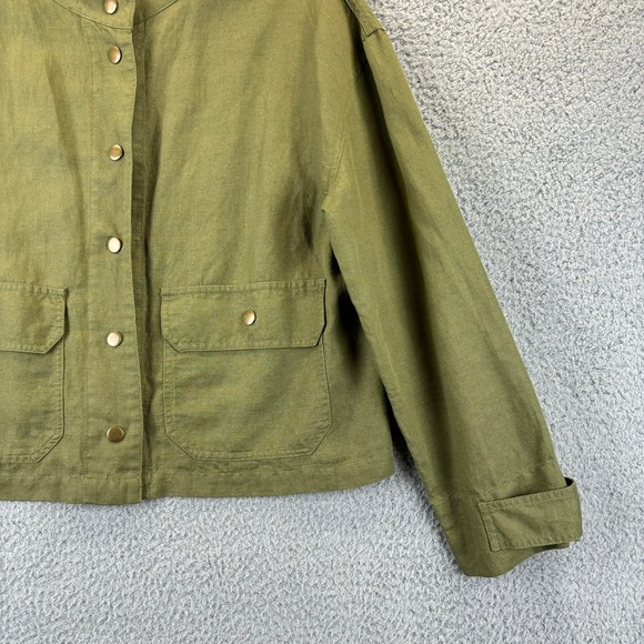 Nicole Miller Linen Jacket Medium Lightweight Lagenlook Minimalist Olive Green - Picture 4 of 12